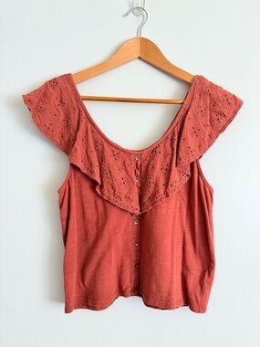 American Eagle Outfitters Rust Eyelet Ruffle Button-Front Camisole